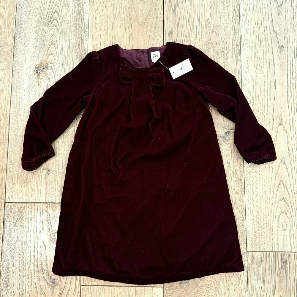 Baby GAP Dress Girls Size 5 Maroon Red Velour Velvet Party Christmas Bow NWT
